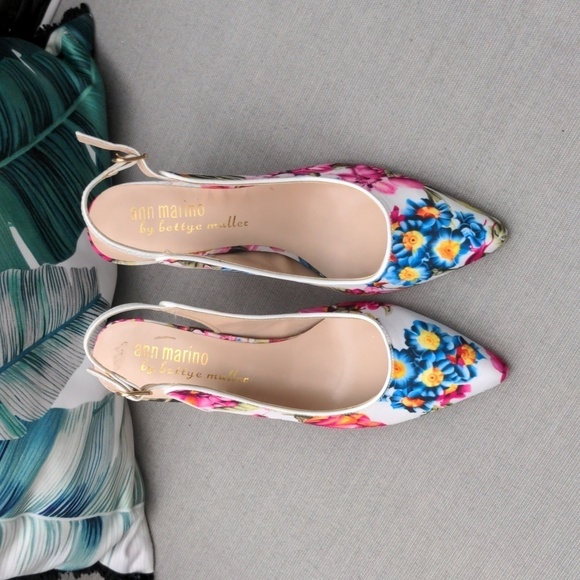 Ann Marino Floral Fabric Slingback Pumps Heels Size 9.5 - Picture 1 of 5